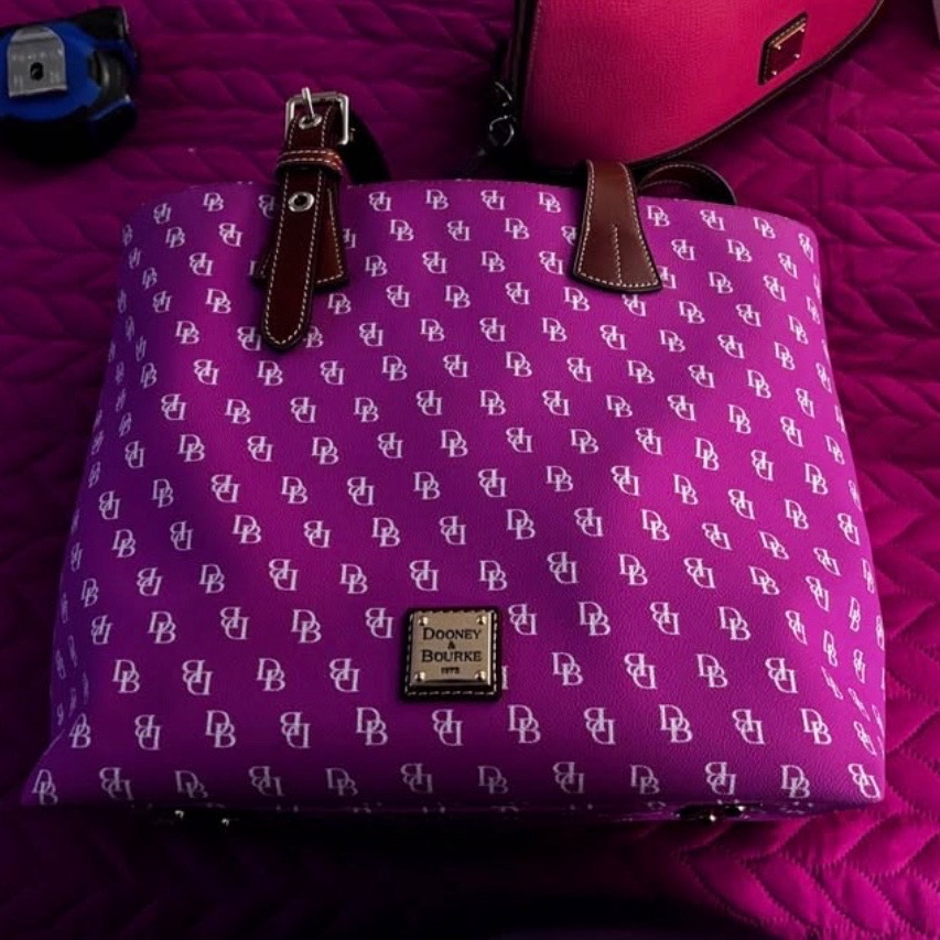 Dooney & Bourke Magenta Tote With Brown Accents